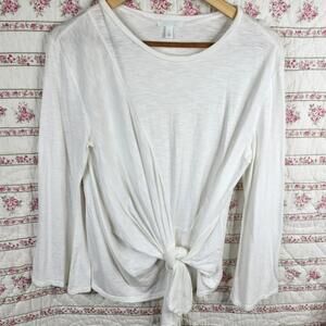 Abound White Long Sleeve Knot Front Top